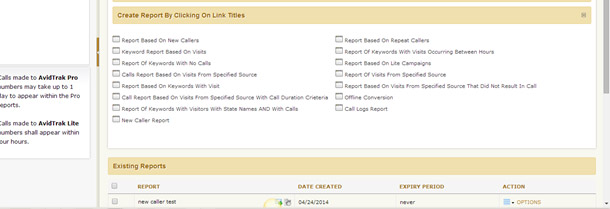 AvidTrak Standard Reports Selection Template