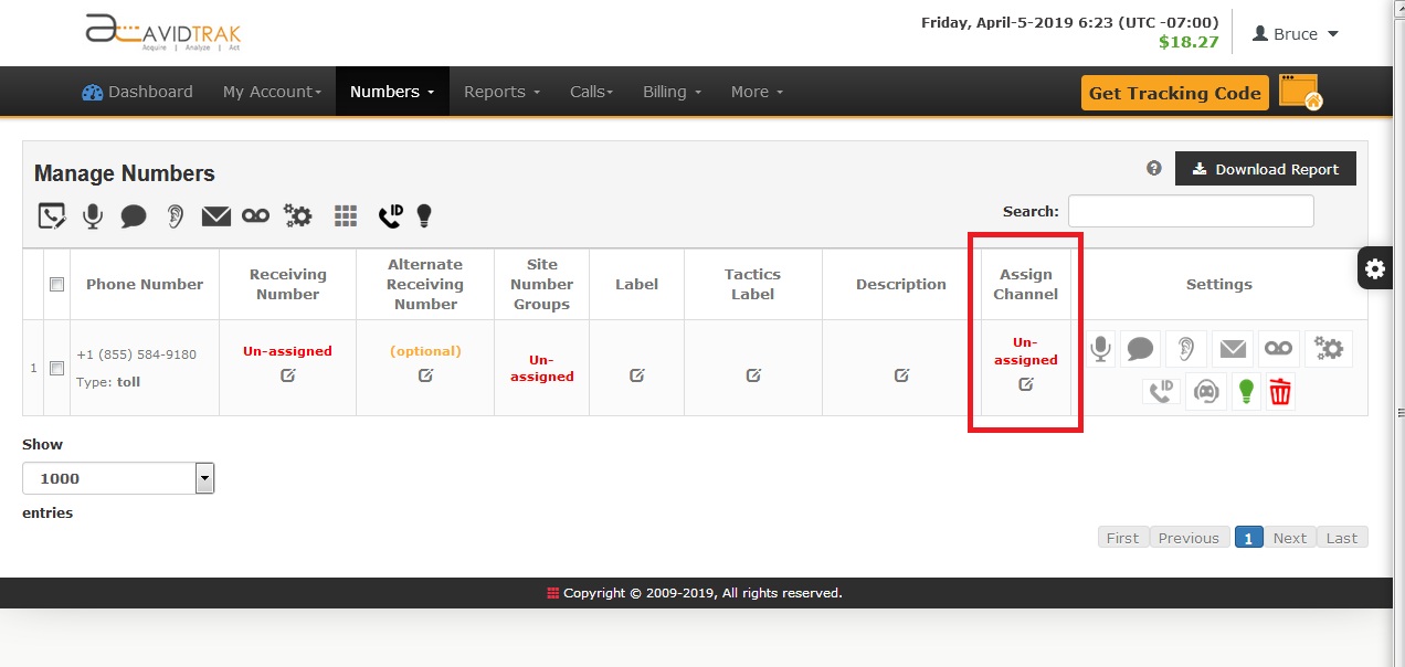 AvidTrak User Interface Local Numbers Post Purchase Screen and Number Assignment