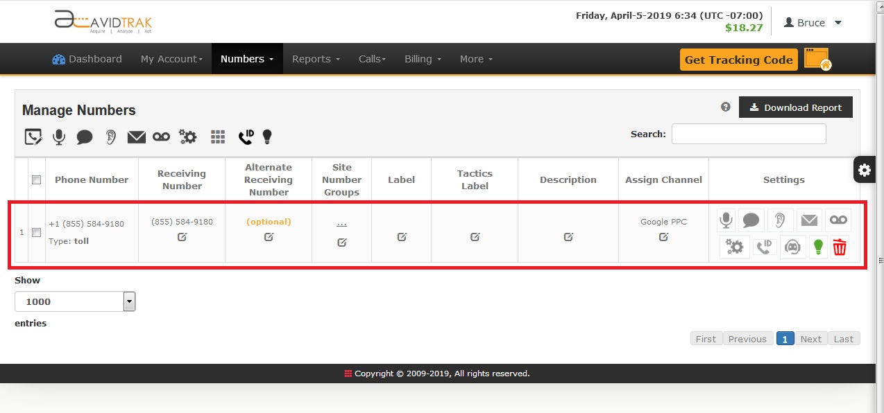 AvidTrak User Interface Number Assignment Screen