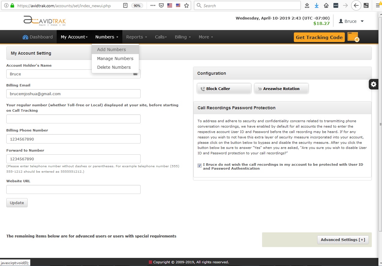 AvidTrak User Interface Lite Number Purchase