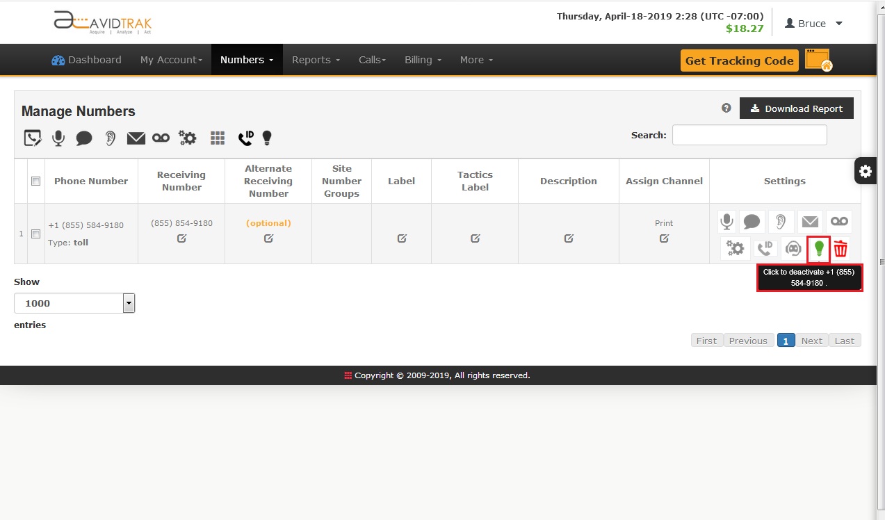 AvidTrak User Interface Lite/Static Number Return Dialog Box