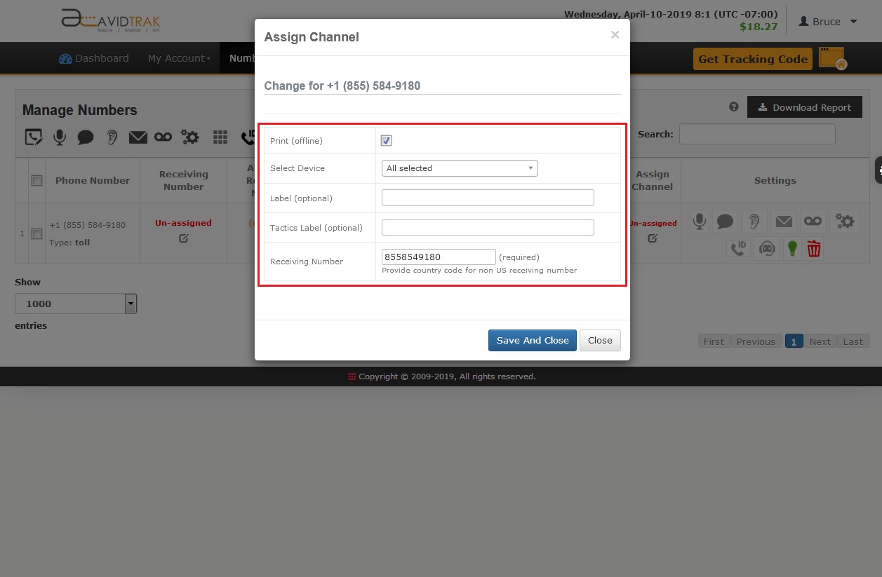 AvidTrak User Interface Lite/Static Number Purchase Confirmation Screen