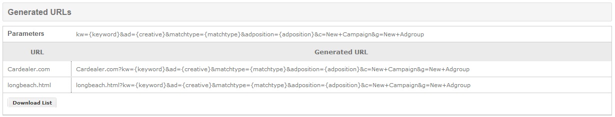 Screenshot of AvidTrak ValueTrack URL Generator