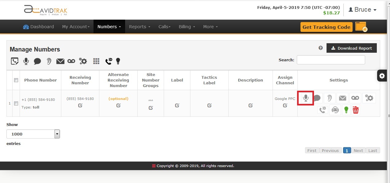 Screenshot of AvidTrak Pro Account Call Recording Email Settings