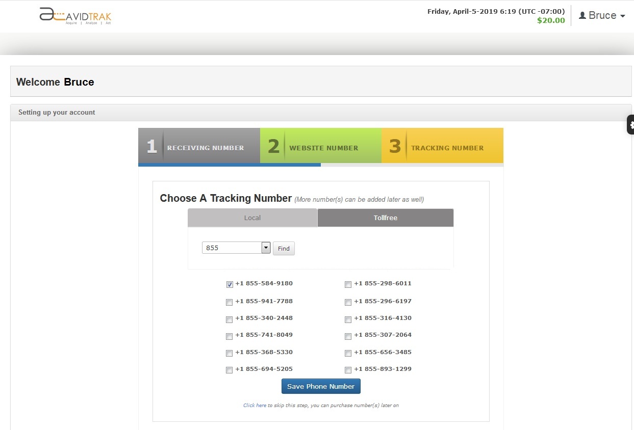 AvidTrak Pro New Account Setup and Phone Number Purchase
