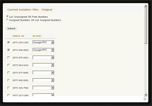 A/B Testing Screen